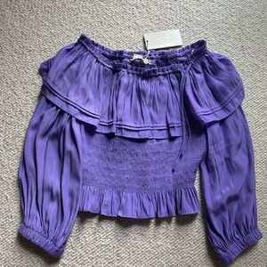 Ramy Brook Purple Smocked Ruffled Blouse